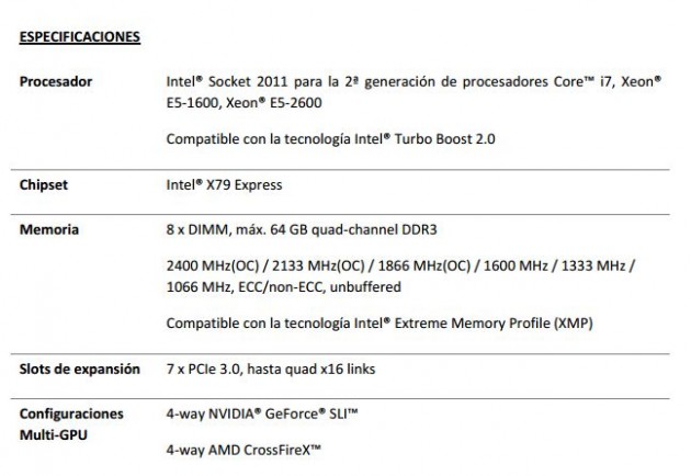 especificaciones placa base P9X79-E WS 