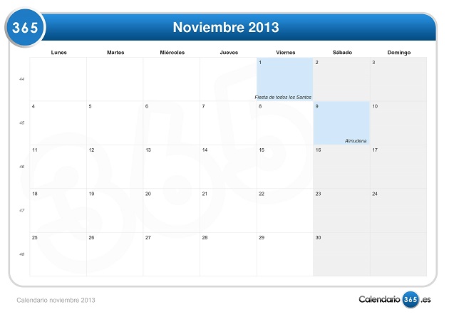 Calendario noviembre 2013
