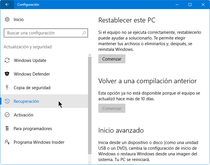 Restaurar Windows 10